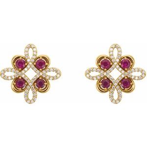 14K Yellow Gold Natural Ruby & 1/4 CTW Natural Diamond Earrings – image 2