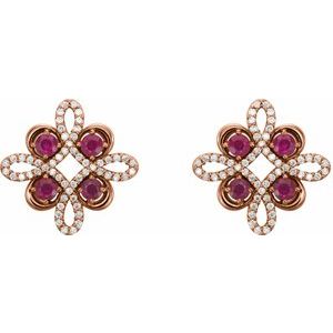 14K Rose Gold Natural Ruby & 1/4 CTW Natural Diamond Earrings – image 2