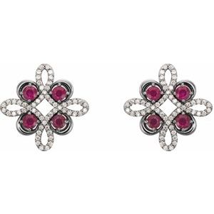 Platinum Natural Ruby & 1/4 CTW Natural Diamond Earrings – image 2