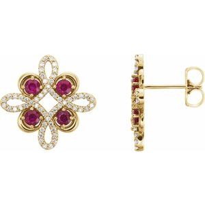 14K Yellow Gold Natural Ruby & 1/4 CTW Natural Diamond Earrings