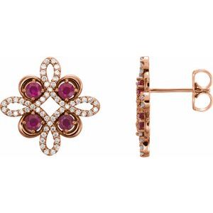 14K Rose Gold Natural Ruby & 1/4 CTW Natural Diamond Earrings