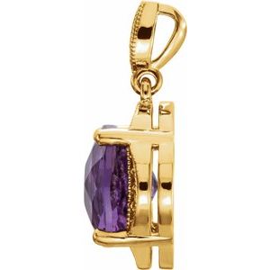 14K Yellow Gold Checkerboard Natural Amethyst & 1/10 CTW Natural Diamond Pendant