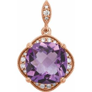 14K Rose Gold Checkerboard Natural Amethyst & 1/10 CTW Natural Diamond Pendant