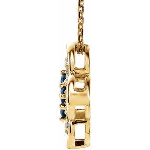 14K Yellow Gold Natural Blue Sapphire & 1/10 CTW Natural Diamond Clover 18" Necklace