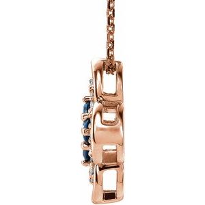 14K Rose Gold Natural Blue Sapphire & 1/10 CTW Natural Diamond Clover 18" Necklace