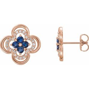 14K Rose Gold Natural Blue Sapphire & 1/5 CTW Natural Diamond Clover Earrings