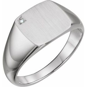 14K White Gold .0075 CT Natural Diamond 12 mm Square Signet Ring
