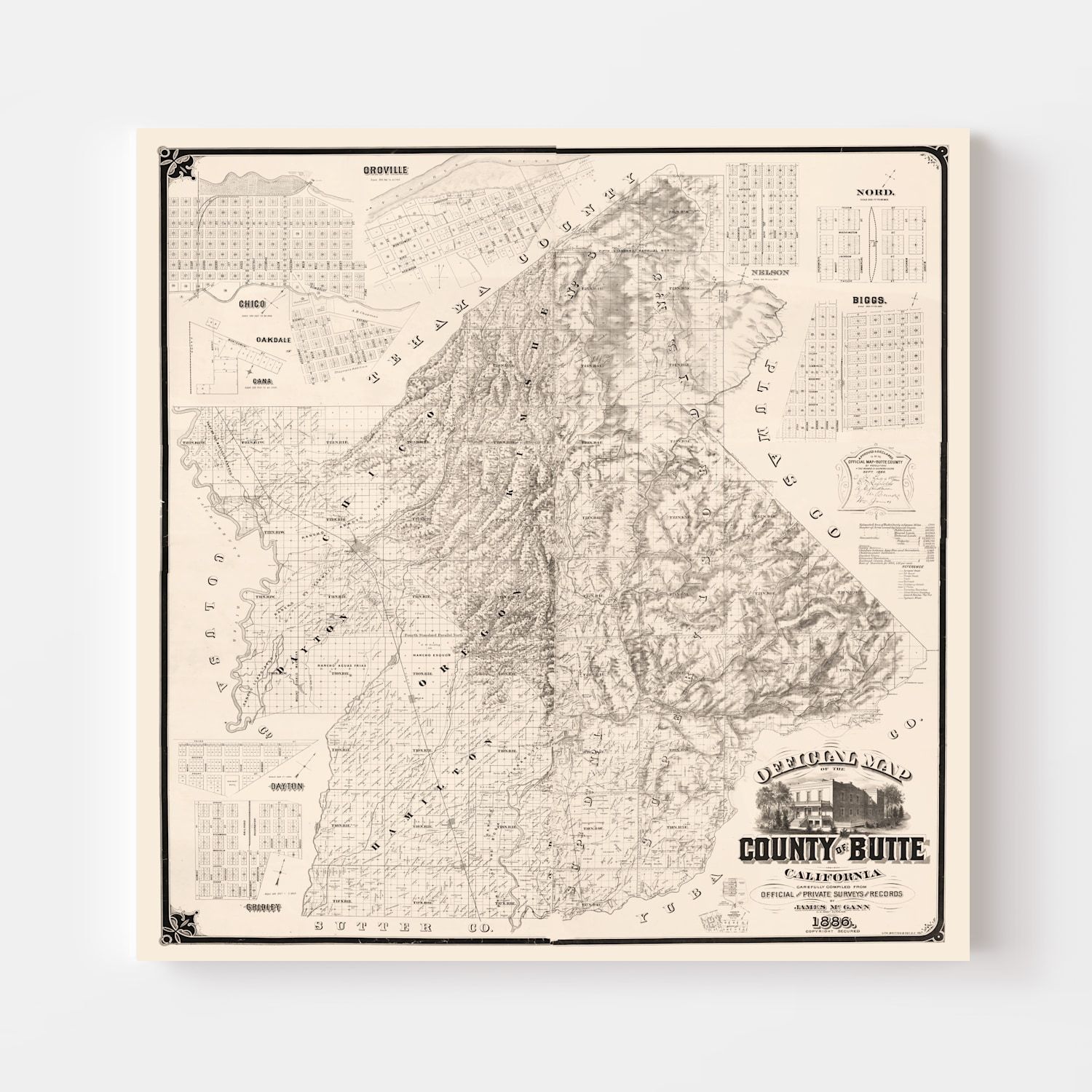 Vintage Map of Butte County, California 1886