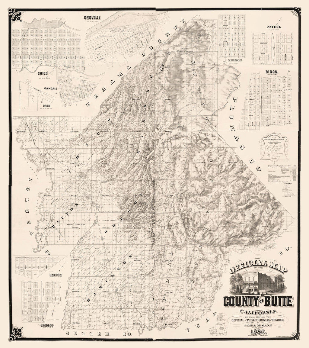 Vintage Map of Butte County, California 1886