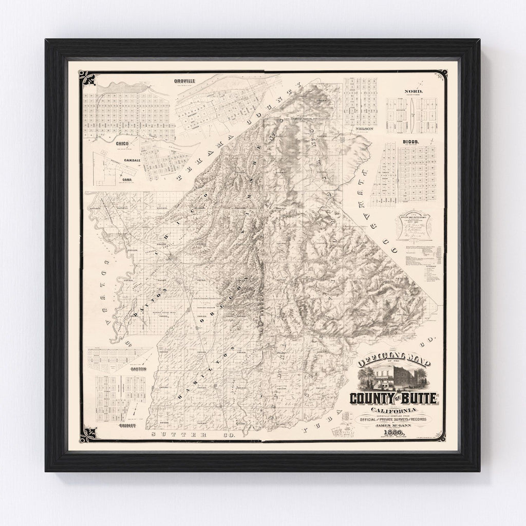 Vintage Map of Butte County, California 1886