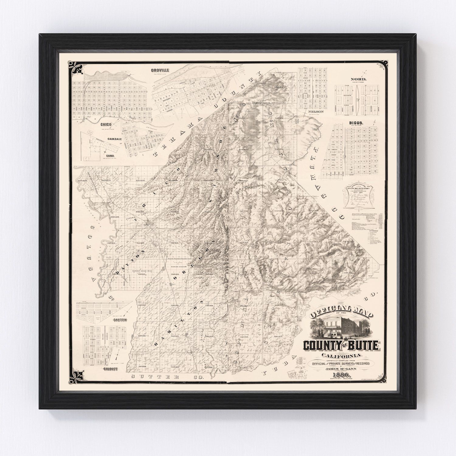 Vintage Map of Butte County, California 1886