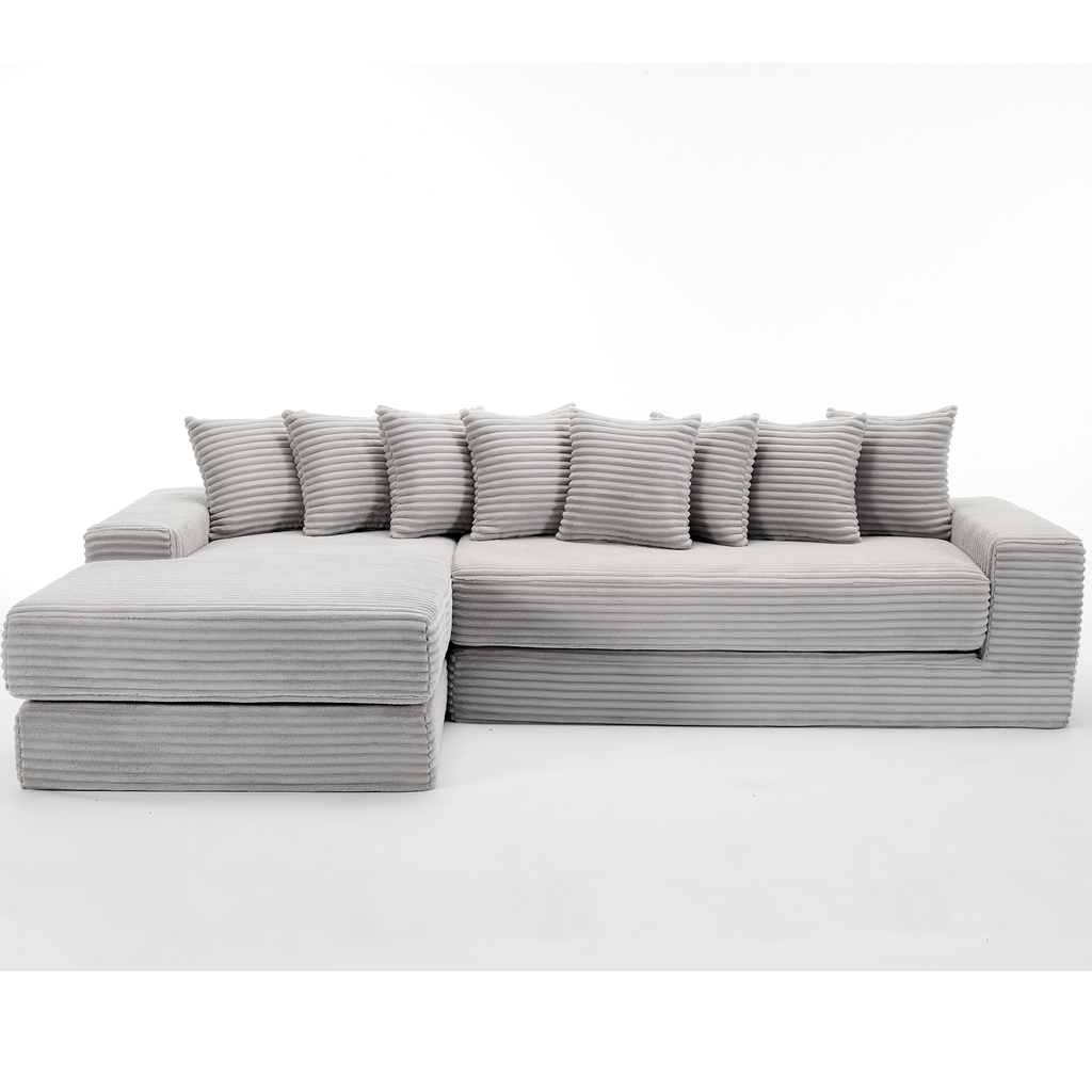 [NEW ARRIVED] [VIDEO PROVIDED]   Oversize Cloud Couch, L-Shape Sofa, Convertible Floor Sleeper Sofa Bed,  No Assembly ,Eight pillows,3-in-1,Side Pocket,(Left Facing Sofa),3 Seat,Corduroy,Light Gray