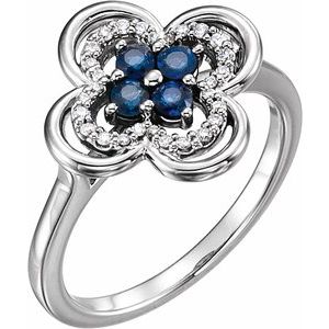 14K White Gold Natural Blue Sapphire & 1/10 CTW Natural Diamond Ring