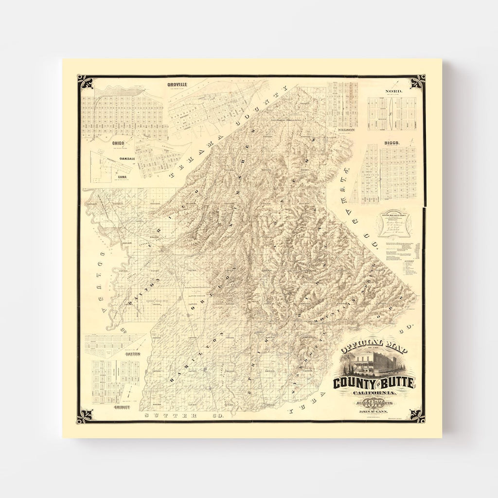 Vintage Map of Butte County, California 1877