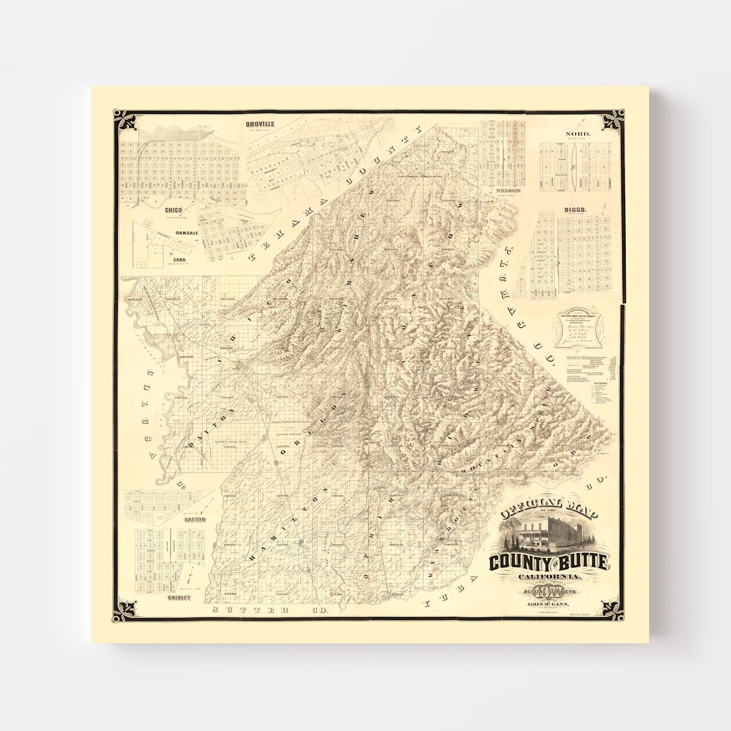 Vintage Map of Butte County, California 1877