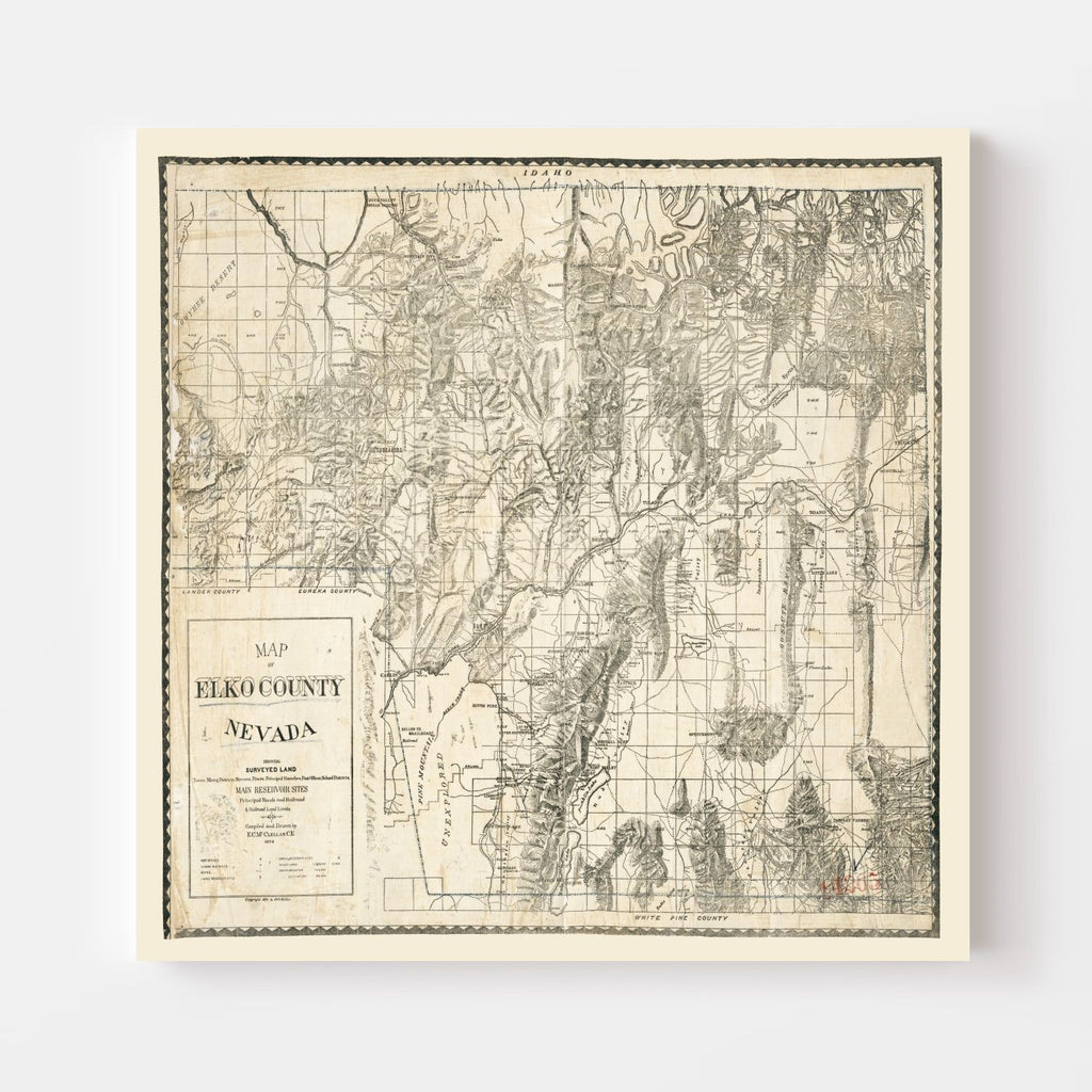 Vintage Map of Elko County, Nevada 1894