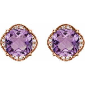 14K Rose Gold Checkerboard Natural Amethyst & 1/5 CTW Natural Diamond Earrings – image 2