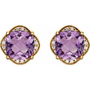 14K Yellow Gold Checkerboard Natural Amethyst & 1/5 CTW Natural Diamond Earrings – image 2