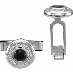 14K White Gold Natural Black Onyx & 1/8 CTW Natural Diamond Cuff Links