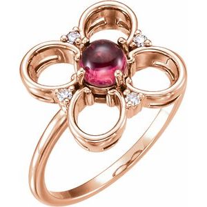14K Rose Gold Natural Pink Tourmaline & .06 CTW Natural Diamond Clover Ring