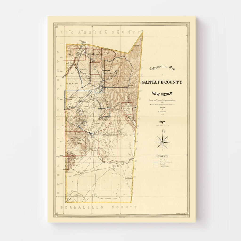 Vintage Map of Santa Fe County, New Mexico 1888