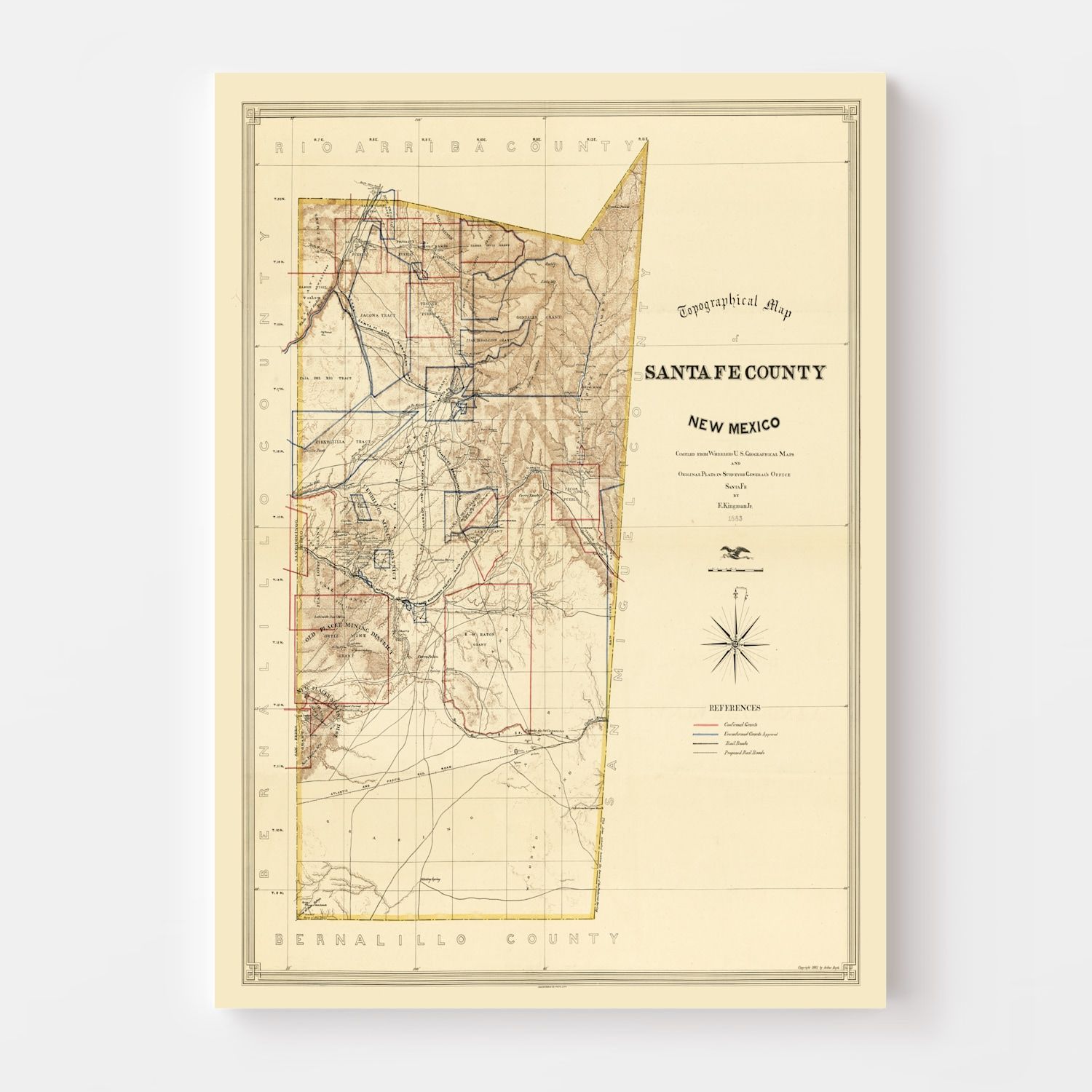 Vintage Map of Santa Fe County, New Mexico 1888