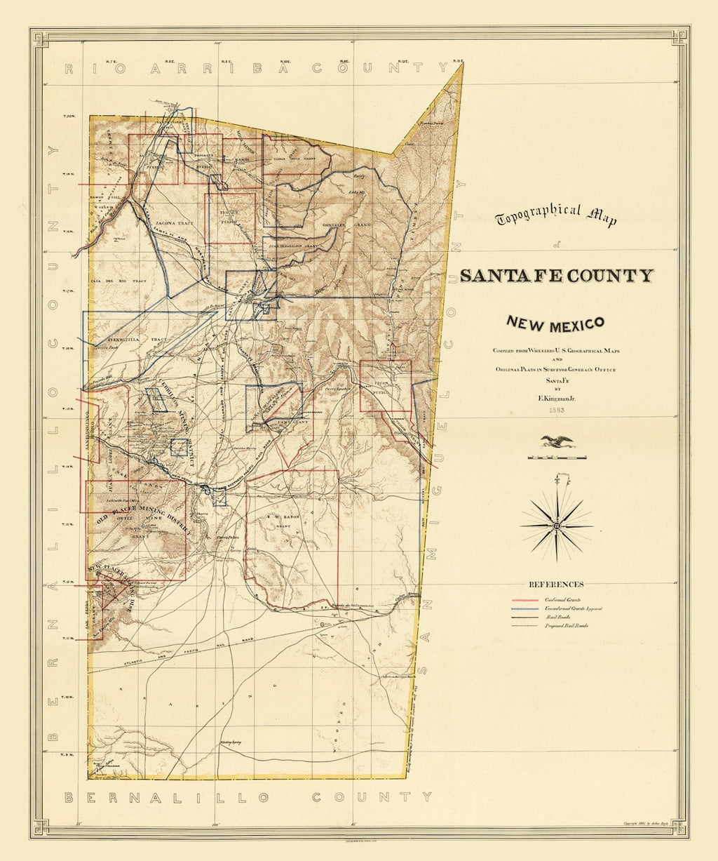 Vintage Map of Santa Fe County, New Mexico 1888