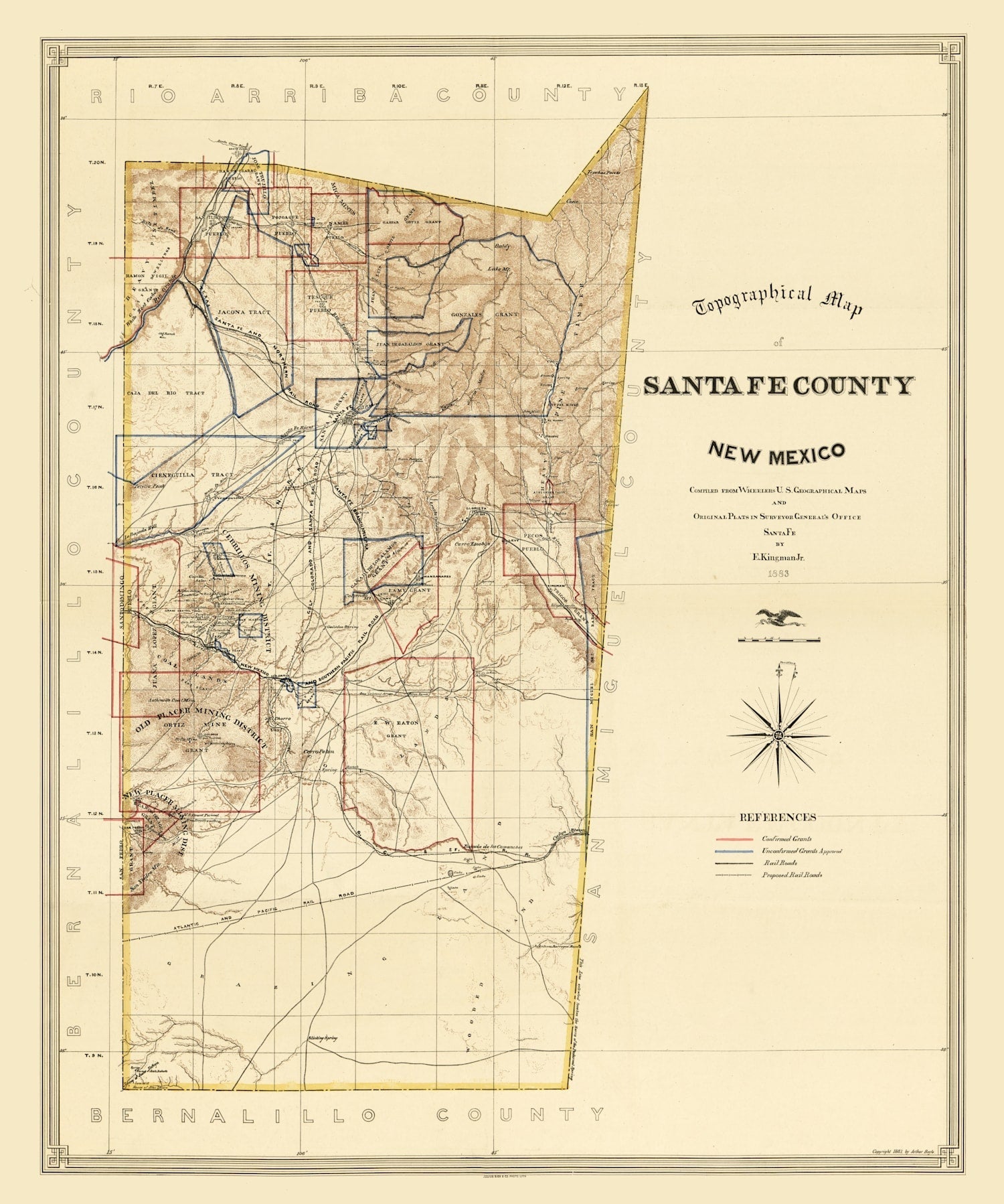 Vintage Map of Santa Fe County, New Mexico 1888