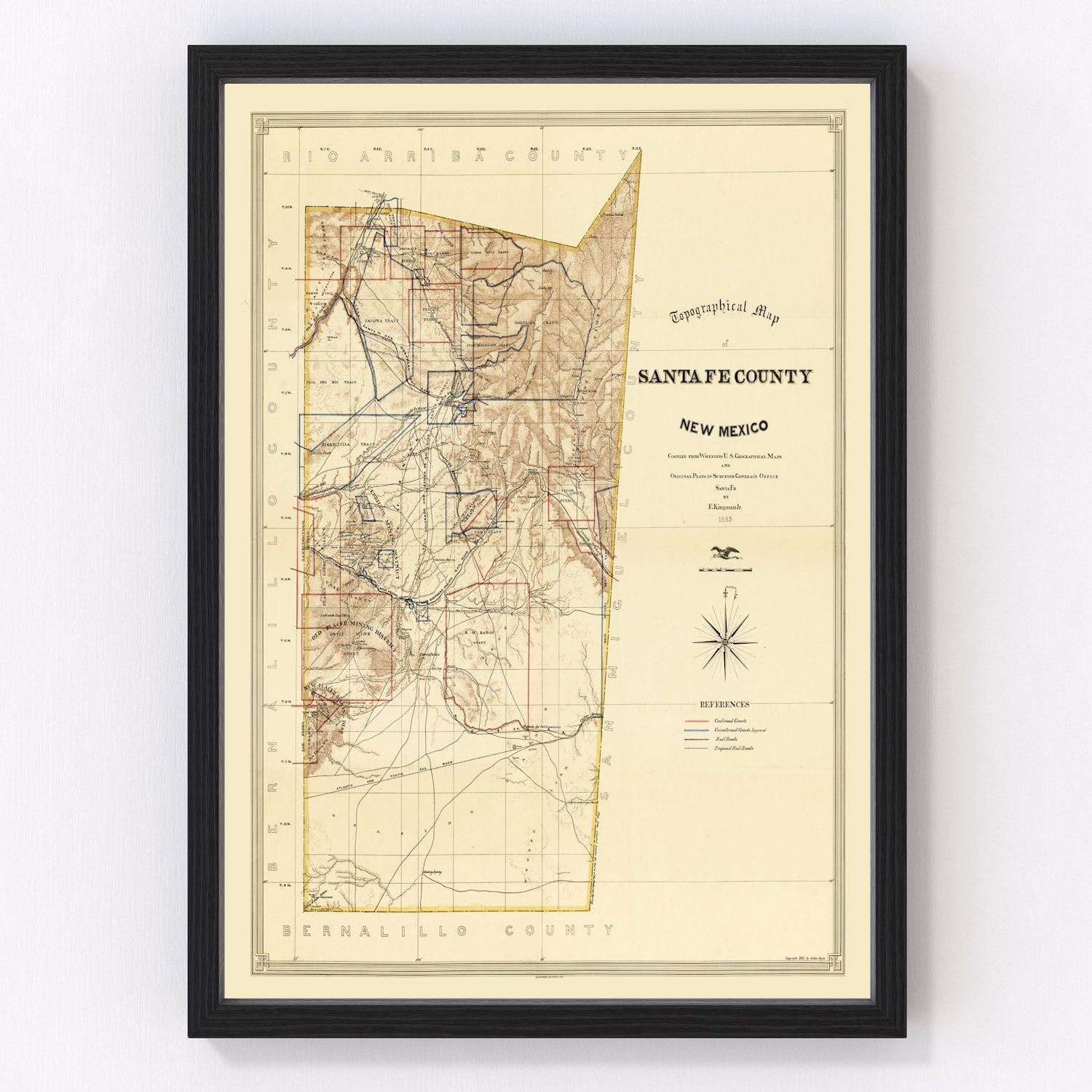 Vintage Map of Santa Fe County, New Mexico 1888