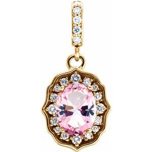 14K Yellow Gold Natural Peach Morganite & 1/6 CTW Natural Diamond Pendant