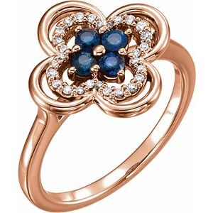 14K Rose Gold Natural Blue Sapphire & 1/10 CTW Natural Diamond Ring
