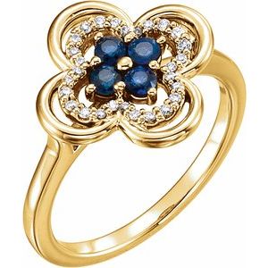 14K Yellow Gold Natural Blue Sapphire & 1/10 CTW Natural Diamond Ring