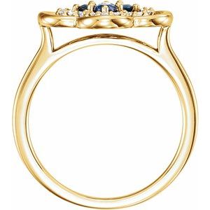 14K Yellow Gold Natural Blue Sapphire & 1/10 CTW Natural Diamond Ring