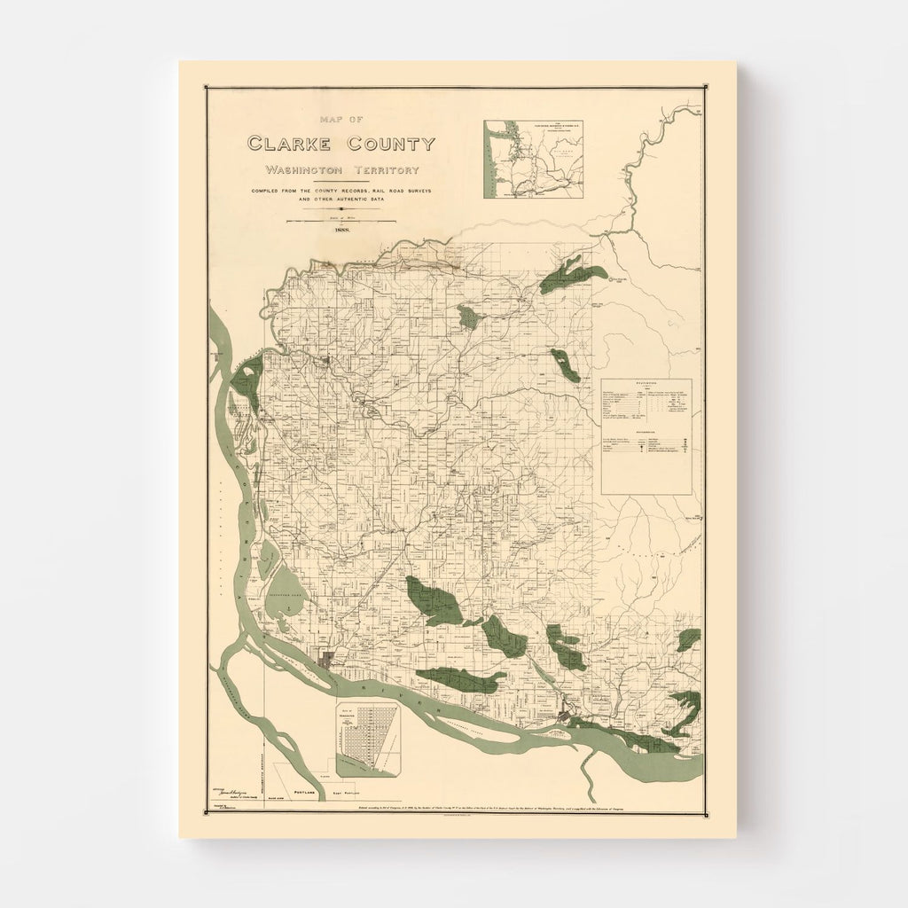 Vintage Map of Clark County, Washington 1888