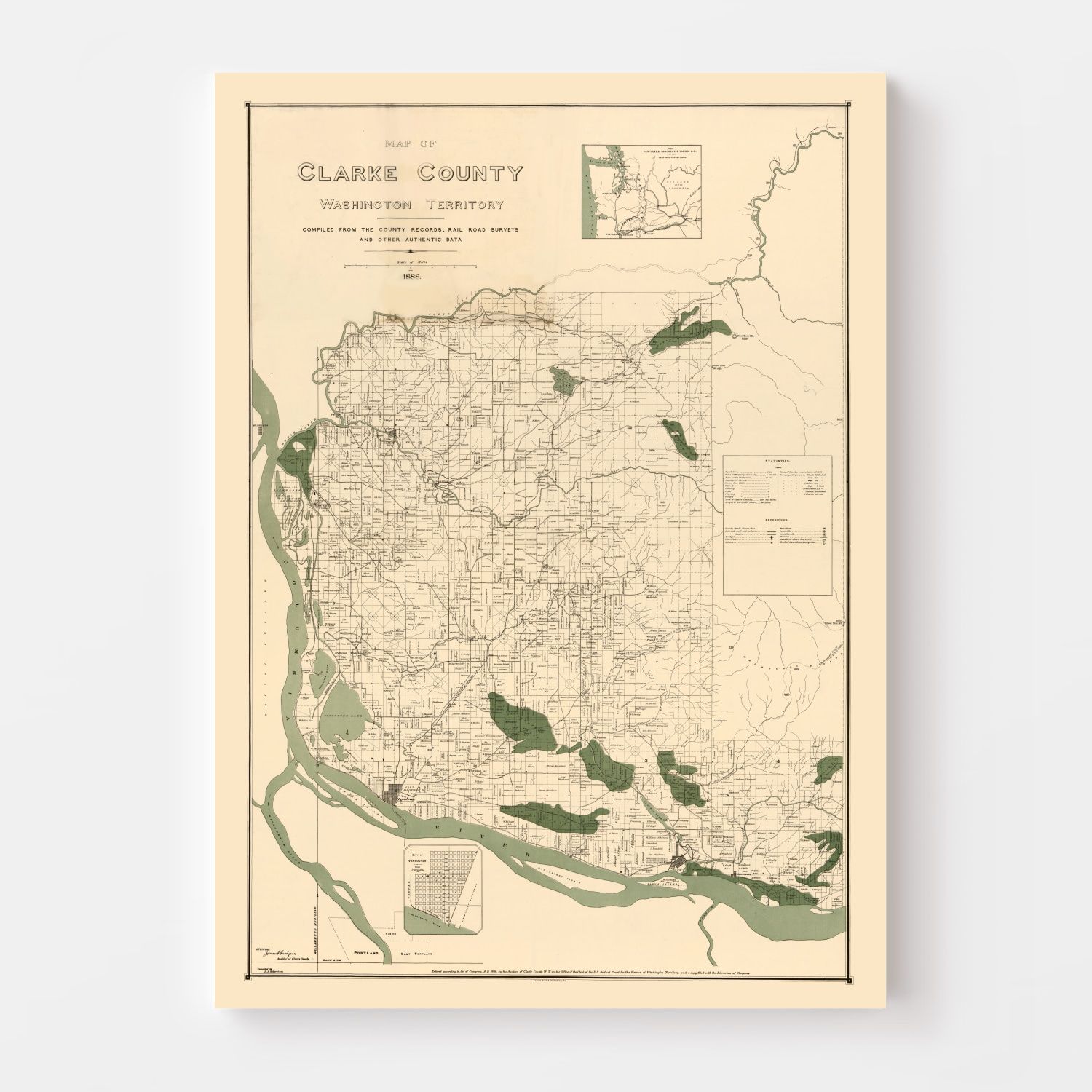 Vintage Map of Clark County, Washington 1888