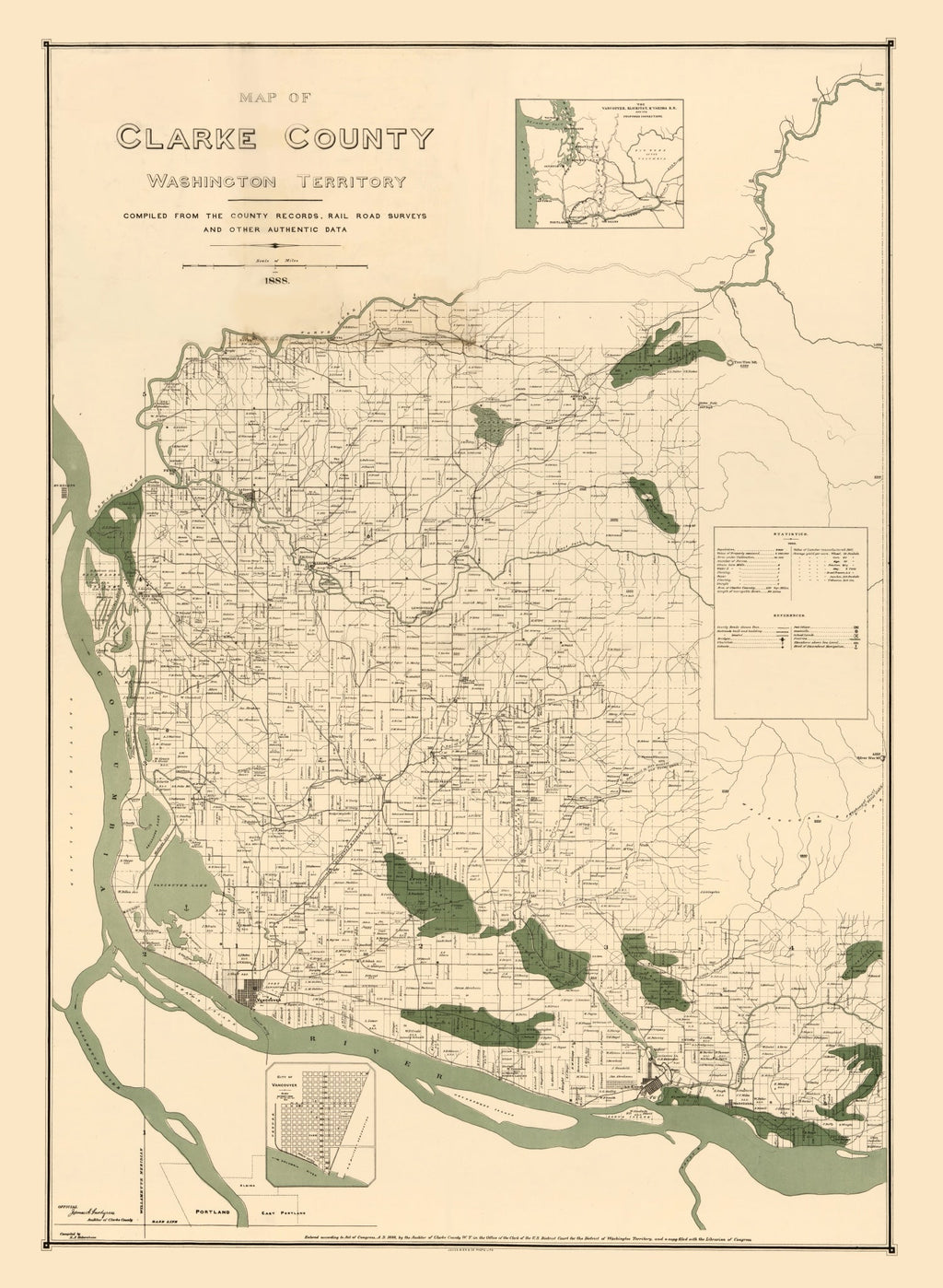 Vintage Map of Clark County, Washington 1888
