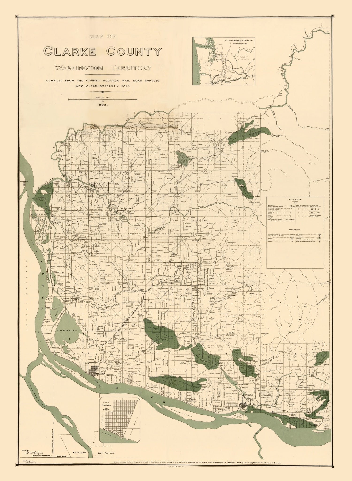 Vintage Map of Clark County, Washington 1888