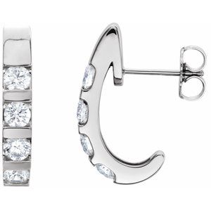 Platinum 1 CTW Natural Diamond J-Hoop Earrings