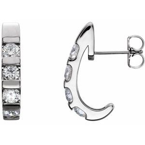 Platinum 1 1/5 CTW Natural Diamond J-Hoop Earrings