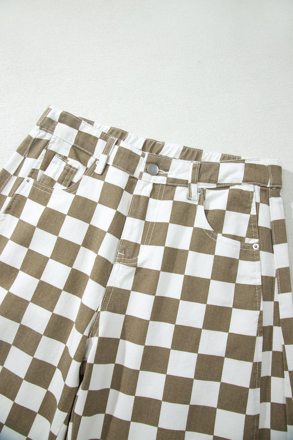 Checker Denim Barrel Leg Pants