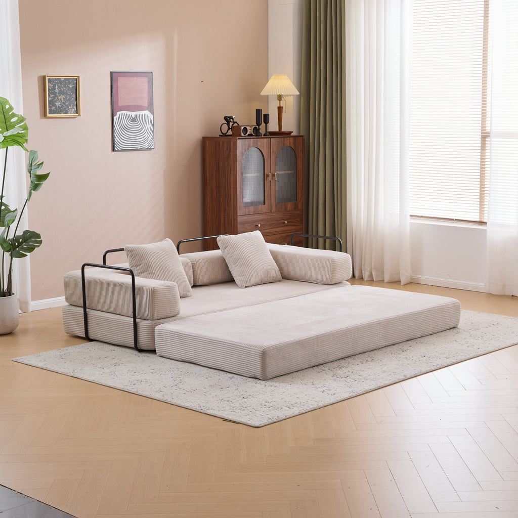 Floor Couch,Compression Sofa,Convertible Floor Sofa Bed-with Pillow Back Support Armrest,Comfy Futon Couch Lounge Sleeper Bed,Corduroy Fabric,for Living Room Bedroom (light grey)