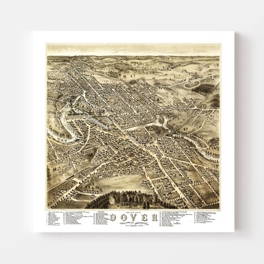 Vintage Map of Dover, New Hampshire 1877