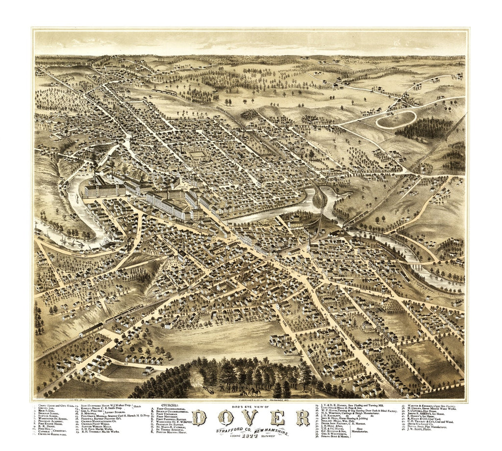 Vintage Map of Dover, New Hampshire 1877