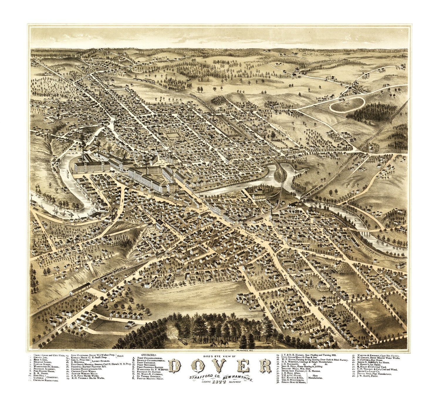 Vintage Map of Dover, New Hampshire 1877