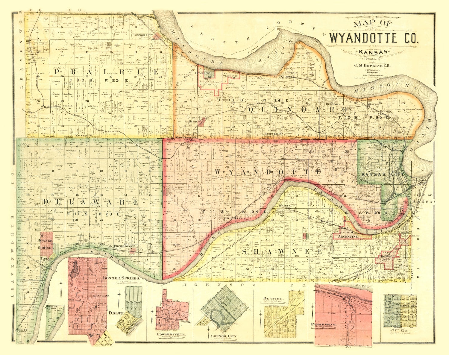 Vintage Map of Wyandotte County, Kansas 1887