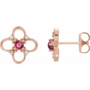 14K Rose Gold Natural Pink Tourmaline & .04 CTW Natural Diamond Earrings