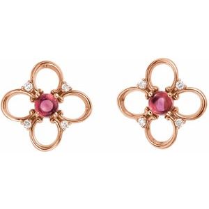 14K Rose Gold Natural Pink Tourmaline & .04 CTW Natural Diamond Earrings
