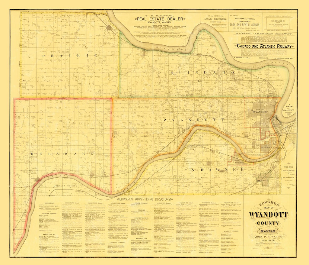 Vintage Map of Wyandotte County, Kansas 1885