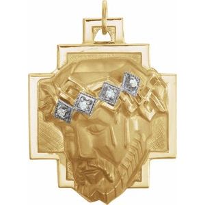 14K Yellow/White Gold .04 CTW Natural Diamond Face of Jesus Crown Cross Pendant