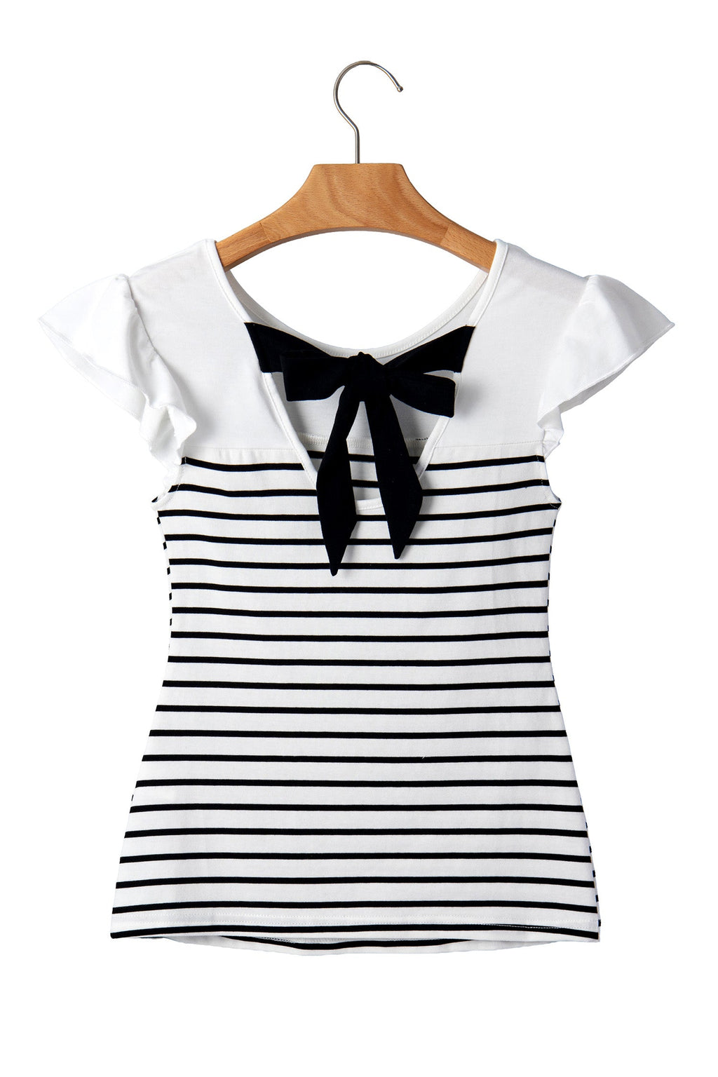 Stripe Contrast Bow Tie Back Ruffle Tank Top